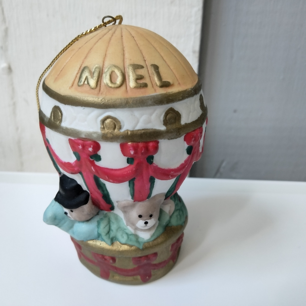 Holiday 'Noel' Hot Air Balloon Christmas Ornament Ceramic Teddy Bear